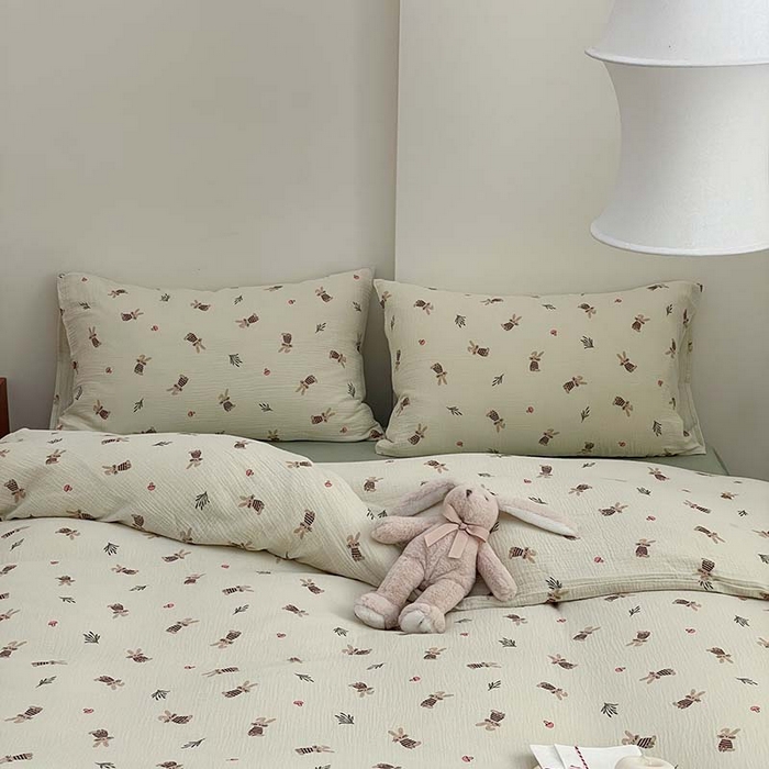 91家纺网 家纺一手货源 找家纺 源启生活 2025新款全棉A类双层皱皱纱四件套 兔斯基