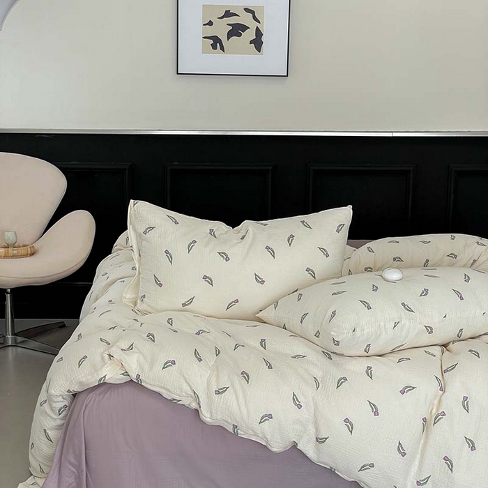 91家纺网 家纺一手货源 找家纺 源启生活 2025新款全棉A类双层皱皱纱四件套 紫郁