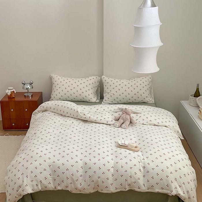 91家纺网 家纺一手货源 找家纺 源启生活 2025新款全棉A类双层皱皱纱四件套 樱桃树