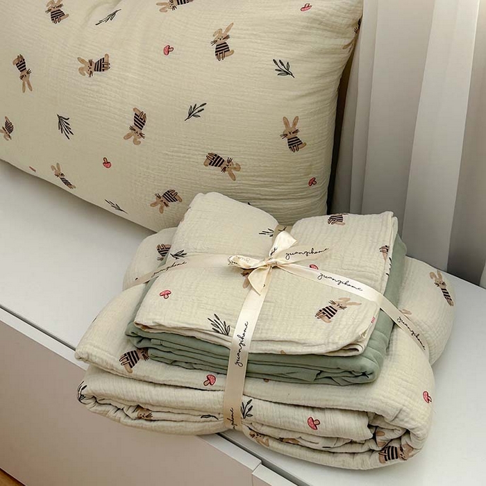 91家纺网 家纺一手货源 找家纺 源启生活 2025新款全棉A类双层皱皱纱四件套 兔斯基