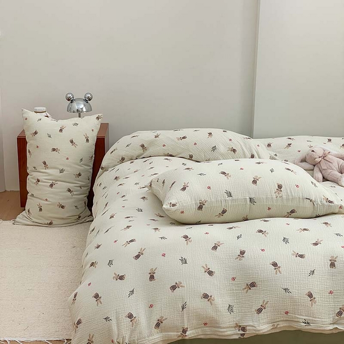 91家纺网 家纺一手货源 找家纺 源启生活 2025新款全棉A类双层皱皱纱四件套 兔斯基