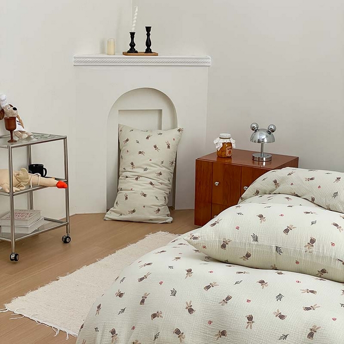 91家纺网 家纺一手货源 找家纺 源启生活 2025新款全棉A类双层皱皱纱四件套 兔斯基