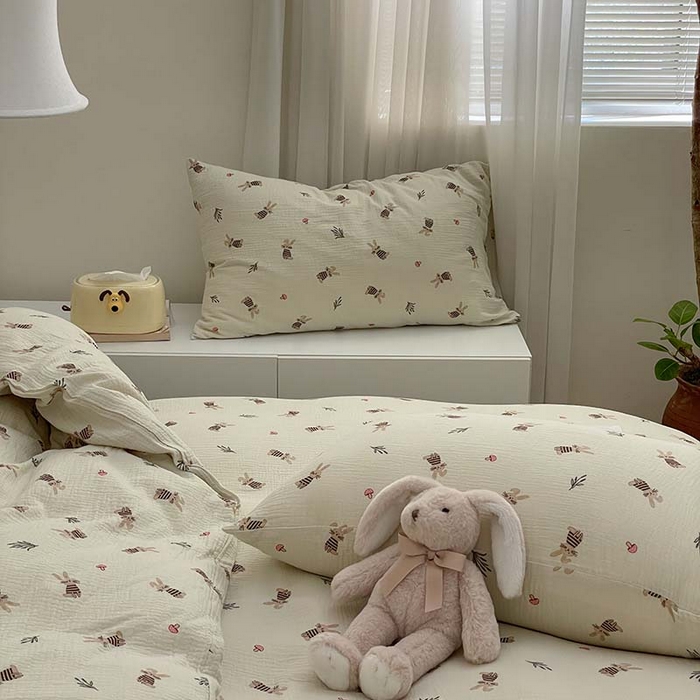 91家纺网 家纺一手货源 找家纺 源启生活 2025新款全棉A类双层皱皱纱四件套 兔斯基