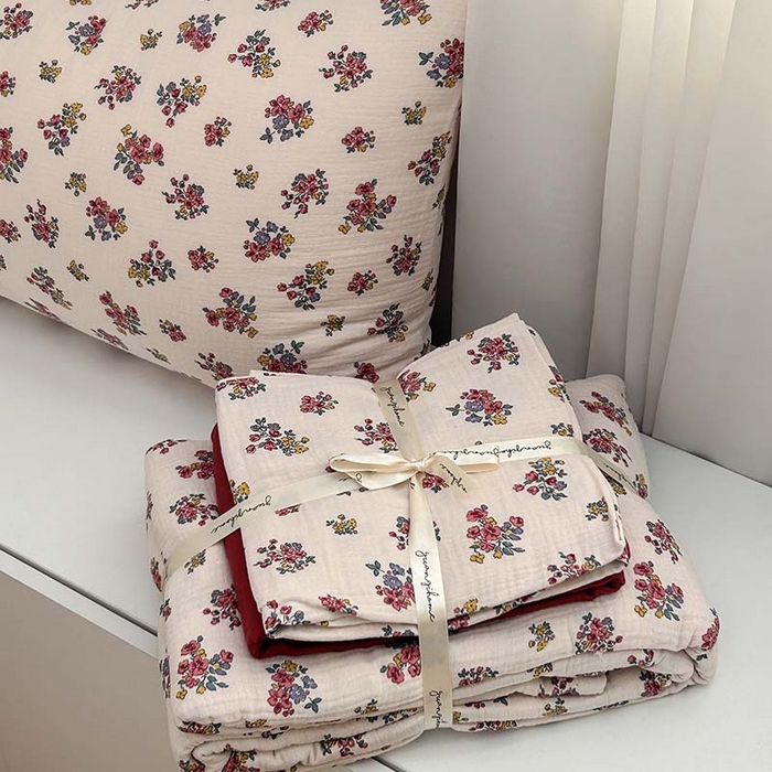 91家纺网 家纺一手货源 找家纺 源启生活 2025新款全棉A类双层皱皱纱四件套 西野