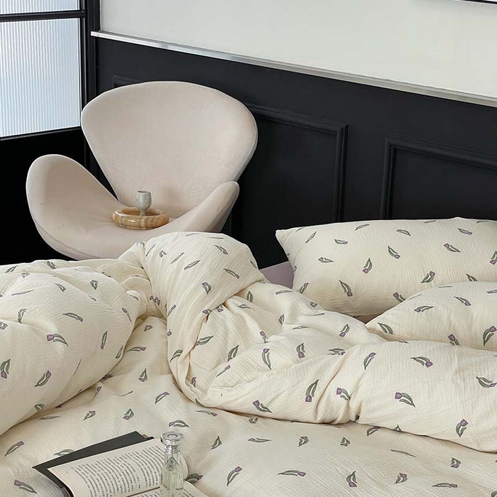 91家纺网 家纺一手货源 找家纺 源启生活 2025新款全棉A类双层皱皱纱四件套 紫郁