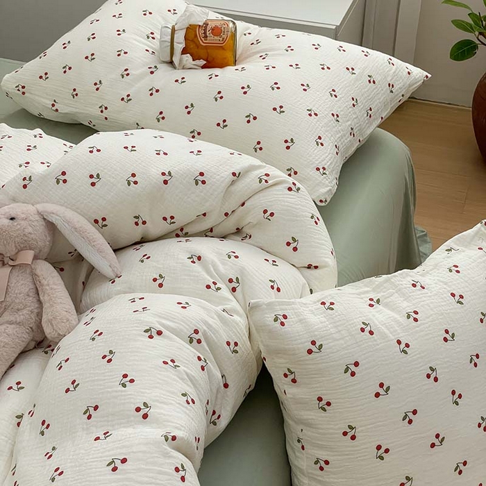 91家纺网 家纺一手货源 找家纺 源启生活 2025新款全棉A类双层皱皱纱四件套 樱桃树