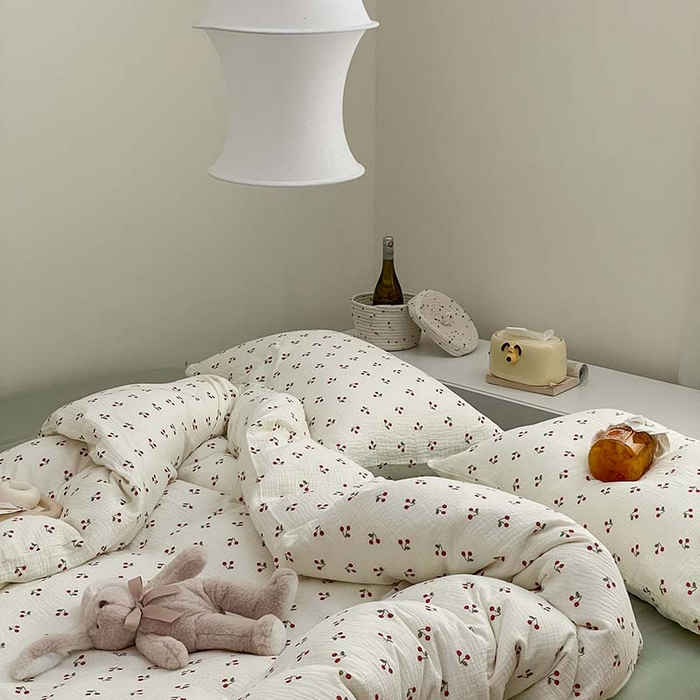 91家纺网 家纺一手货源 找家纺 源启生活 2025新款全棉A类双层皱皱纱四件套 樱桃树