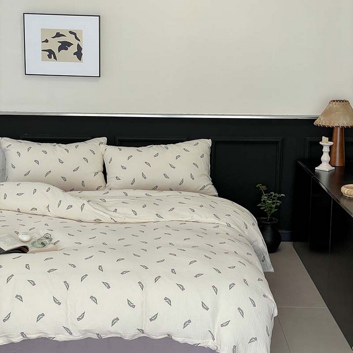 91家纺网 家纺一手货源 找家纺 源启生活 2025新款全棉A类双层皱皱纱四件套 紫郁