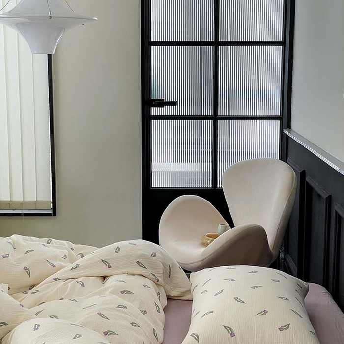 91家纺网 家纺一手货源 找家纺 源启生活 2025新款全棉A类双层皱皱纱四件套 紫郁