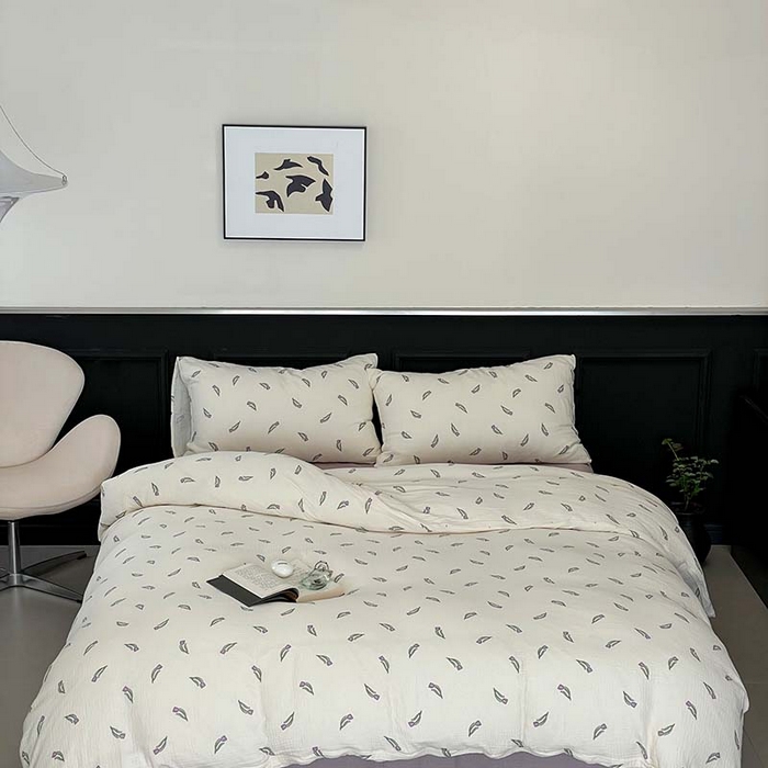 91家纺网 家纺一手货源 找家纺 源启生活 2025新款全棉A类双层皱皱纱四件套 紫郁