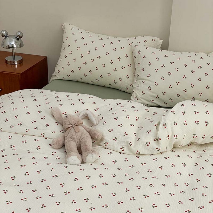 91家纺网 家纺一手货源 找家纺 源启生活 2025新款全棉A类双层皱皱纱四件套 樱桃树