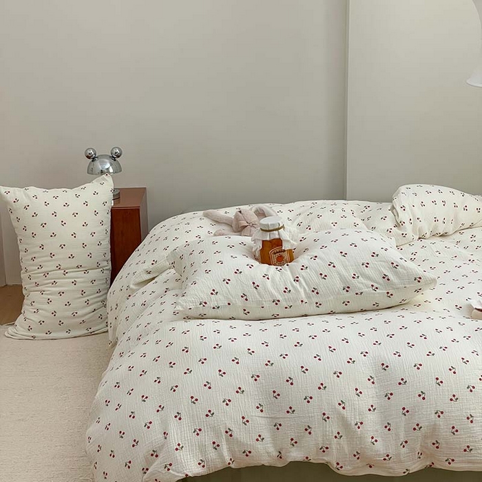 91家纺网 家纺一手货源 找家纺 源启生活 2025新款全棉A类双层皱皱纱四件套 樱桃树