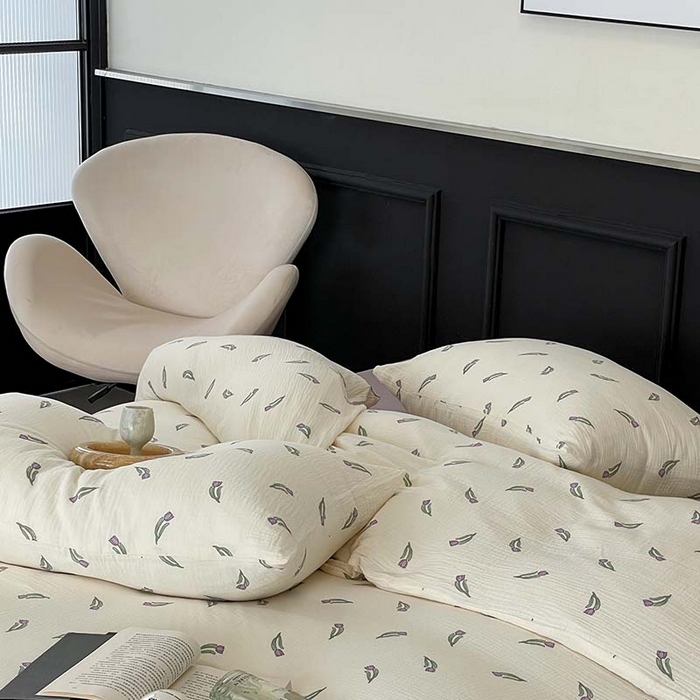 91家纺网 家纺一手货源 找家纺 源启生活 2025新款全棉A类双层皱皱纱四件套 紫郁