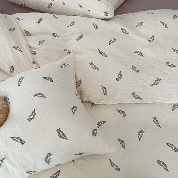 91家纺网 家纺一手货源 找家纺 源启生活 2025新款全棉A类双层皱皱纱四件套 紫郁