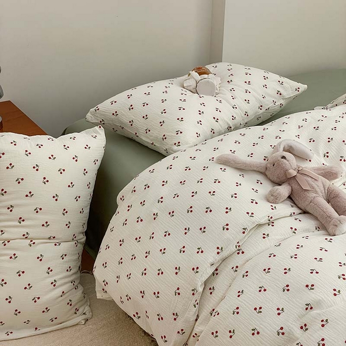 91家纺网 家纺一手货源 找家纺 源启生活 2025新款全棉A类双层皱皱纱四件套 樱桃树