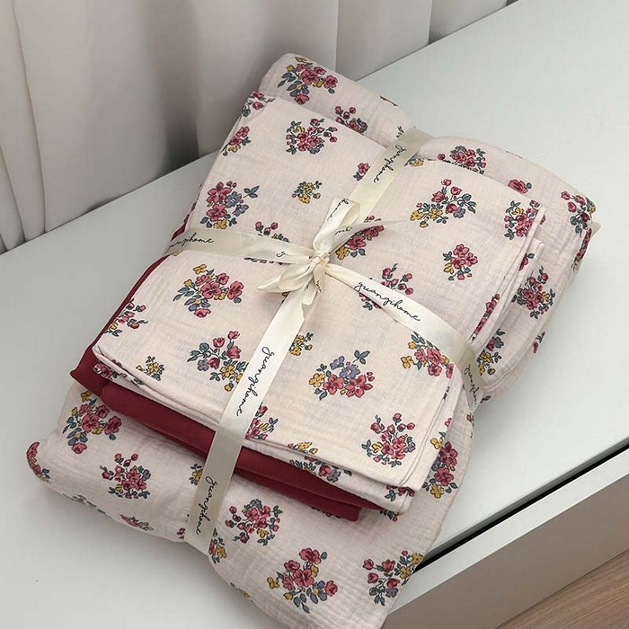 91家纺网 家纺一手货源 找家纺 源启生活 2025新款全棉A类双层皱皱纱四件套 西野