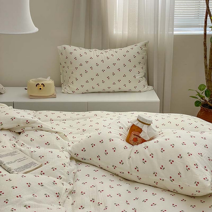 91家纺网 家纺一手货源 找家纺 源启生活 2025新款全棉A类双层皱皱纱四件套 樱桃树