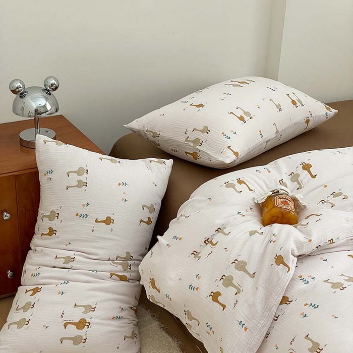 91家纺网 家纺一手货源 找家纺 源启生活 2025新款全棉A类双层皱皱纱四件套 乖乖鸭