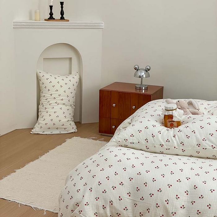 91家纺网 家纺一手货源 找家纺 源启生活 2025新款全棉A类双层皱皱纱四件套 樱桃树