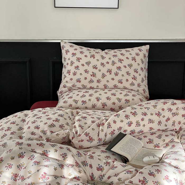 91家纺网 家纺一手货源 找家纺 源启生活 2025新款全棉A类双层皱皱纱四件套 西野