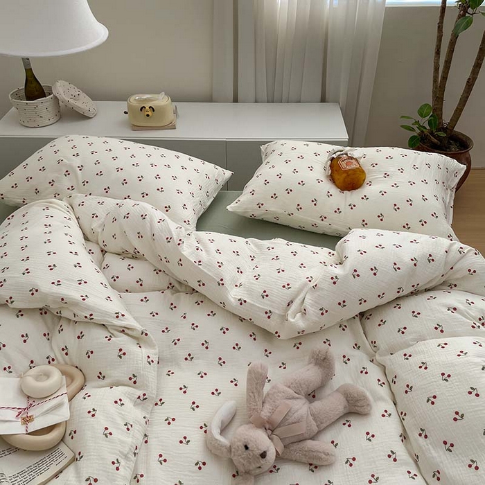 91家纺网 家纺一手货源 找家纺 源启生活 2025新款全棉A类双层皱皱纱四件套 樱桃树