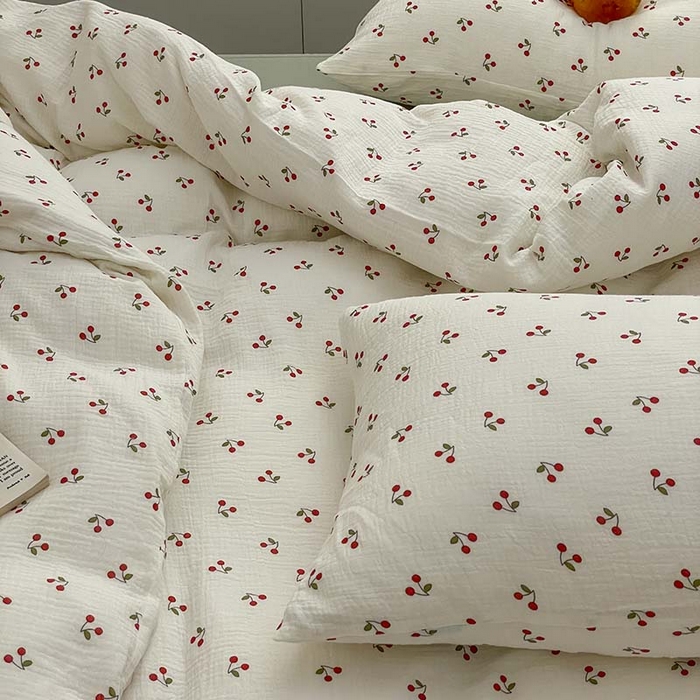 91家纺网 家纺一手货源 找家纺 源启生活 2025新款全棉A类双层皱皱纱四件套 樱桃树