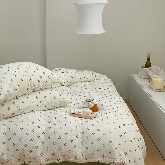 91家纺网 家纺一手货源 找家纺 源启生活 2025新款全棉A类双层皱皱纱四件套 樱桃树