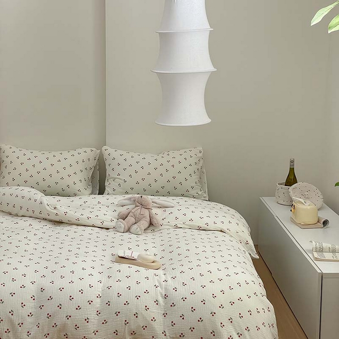 91家纺网 家纺一手货源 找家纺 源启生活 2025新款全棉A类双层皱皱纱四件套 樱桃树