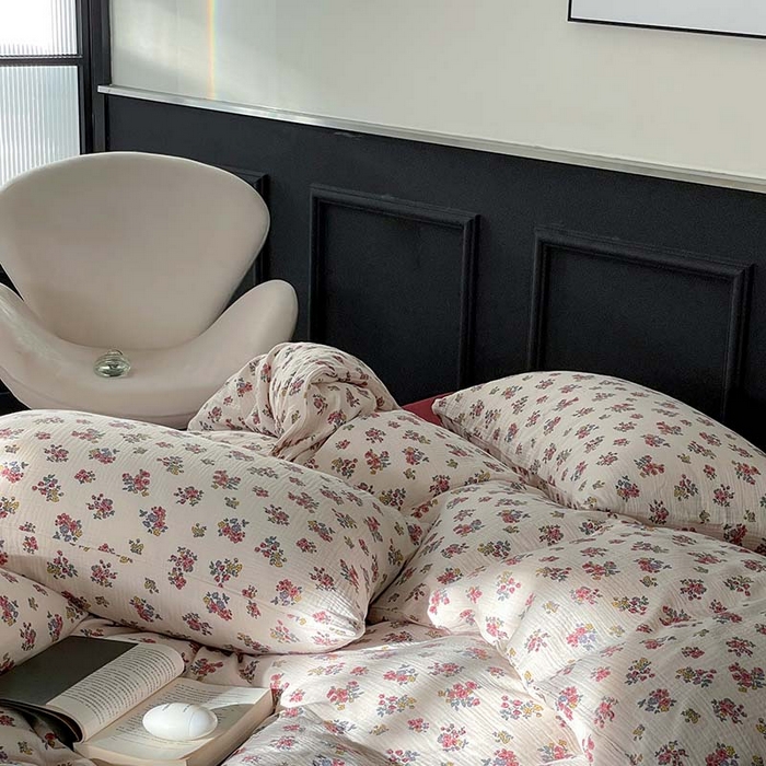 91家纺网 家纺一手货源 找家纺 源启生活 2025新款全棉A类双层皱皱纱四件套 西野