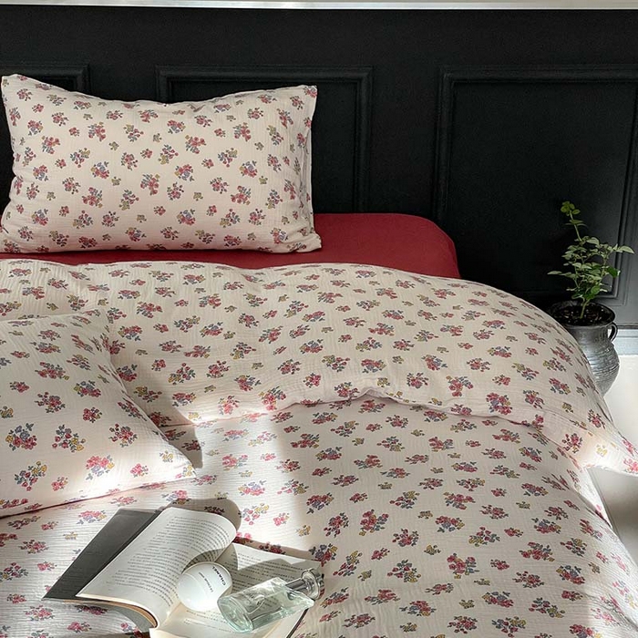 91家纺网 家纺一手货源 找家纺 源启生活 2025新款全棉A类双层皱皱纱四件套 西野