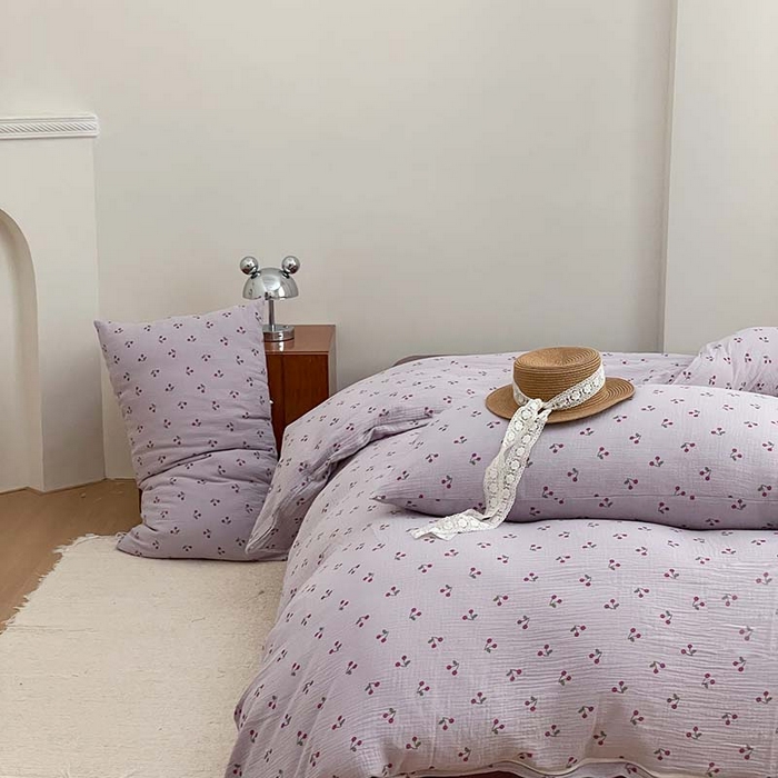 91家纺网 家纺一手货源 找家纺 源启生活 2025新款全棉A类双层皱皱纱四件套 樱桃酱