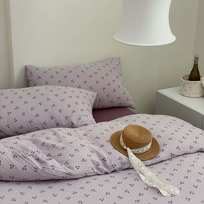 91家纺网 家纺一手货源 找家纺 源启生活 2025新款全棉A类双层皱皱纱四件套 樱桃酱