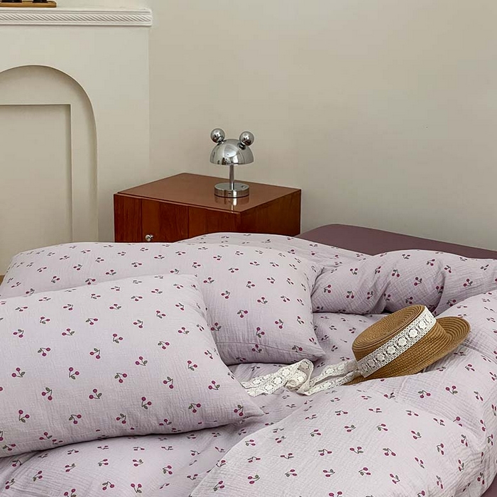 91家纺网 家纺一手货源 找家纺 源启生活 2025新款全棉A类双层皱皱纱四件套 樱桃酱