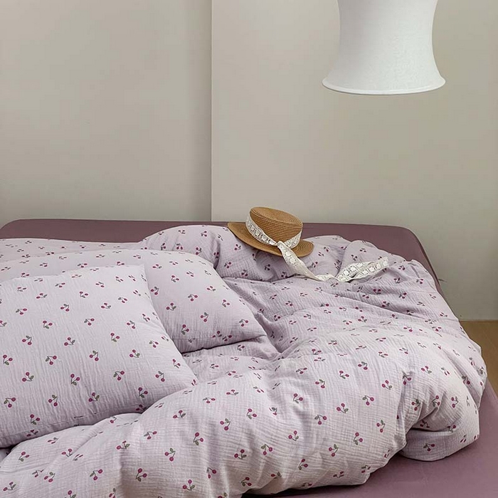 91家纺网 家纺一手货源 找家纺 源启生活 2025新款全棉A类双层皱皱纱四件套 樱桃酱