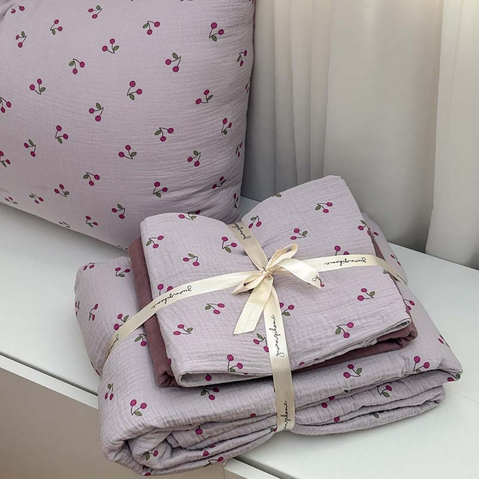 91家纺网 家纺一手货源 找家纺 源启生活 2025新款全棉A类双层皱皱纱四件套 樱桃酱