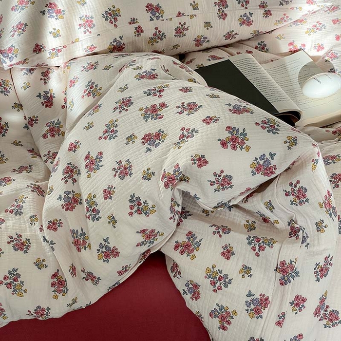 91家纺网 家纺一手货源 找家纺 源启生活 2025新款全棉A类双层皱皱纱四件套 西野