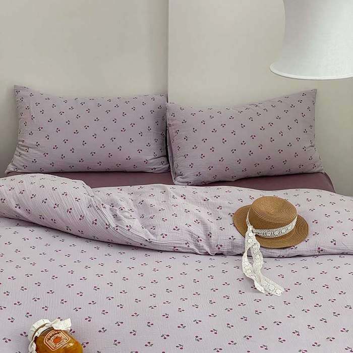 91家纺网 家纺一手货源 找家纺 源启生活 2025新款全棉A类双层皱皱纱四件套 樱桃酱