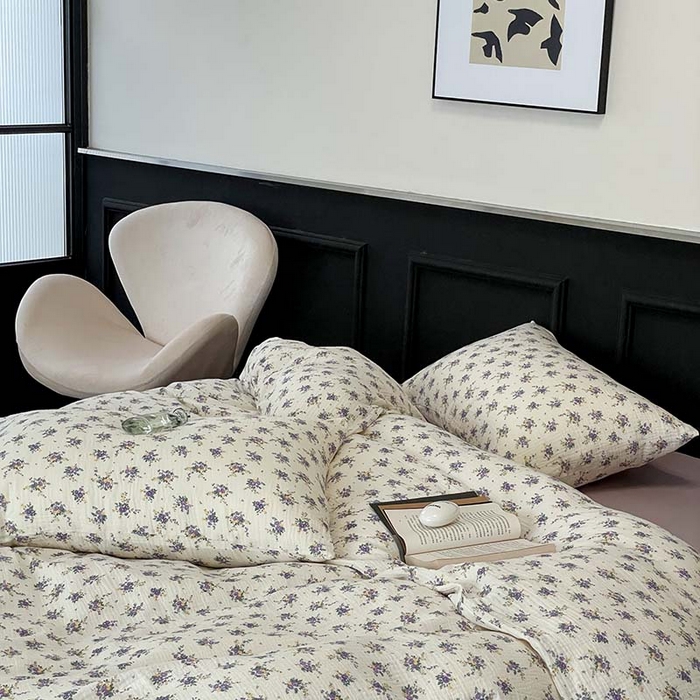 91家纺网 家纺一手货源 找家纺 源启生活 2025新款全棉A类双层皱皱纱四件套 紫嫣