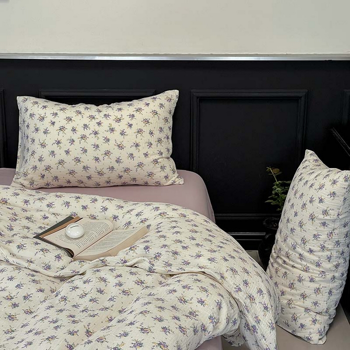 91家纺网 家纺一手货源 找家纺 源启生活 2025新款全棉A类双层皱皱纱四件套 紫嫣