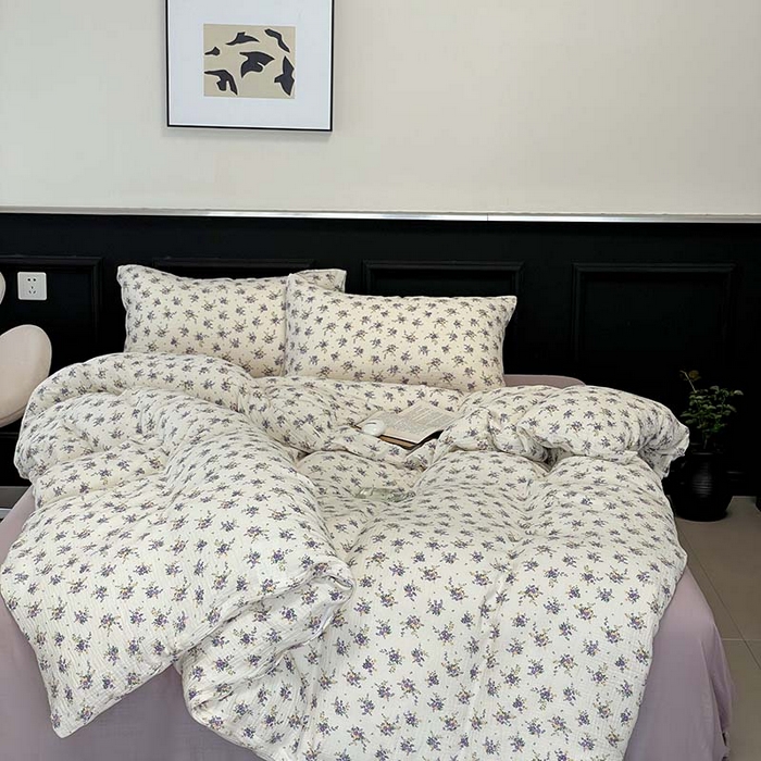 91家纺网 家纺一手货源 找家纺 源启生活 2025新款全棉A类双层皱皱纱四件套 紫嫣