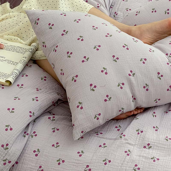 91家纺网 家纺一手货源 找家纺 源启生活 2025新款全棉A类双层皱皱纱四件套 樱桃酱