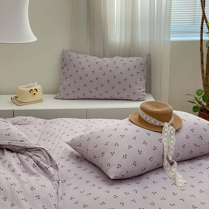 91家纺网 家纺一手货源 找家纺 源启生活 2025新款全棉A类双层皱皱纱四件套 樱桃酱