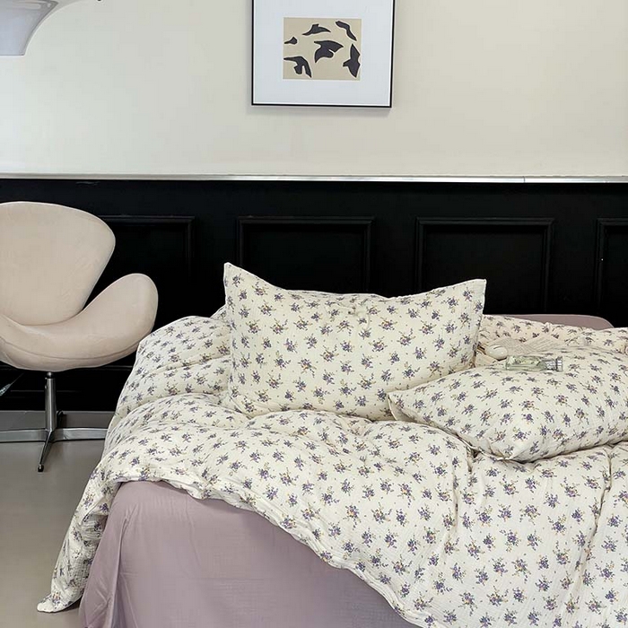 91家纺网 家纺一手货源 找家纺 源启生活 2025新款全棉A类双层皱皱纱四件套 紫嫣