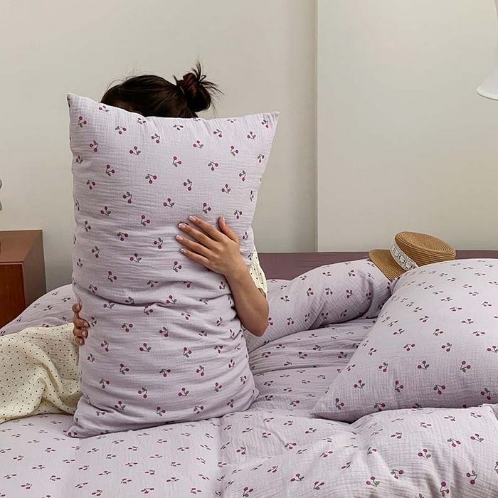 91家纺网 家纺一手货源 找家纺 源启生活 2025新款全棉A类双层皱皱纱四件套 樱桃酱