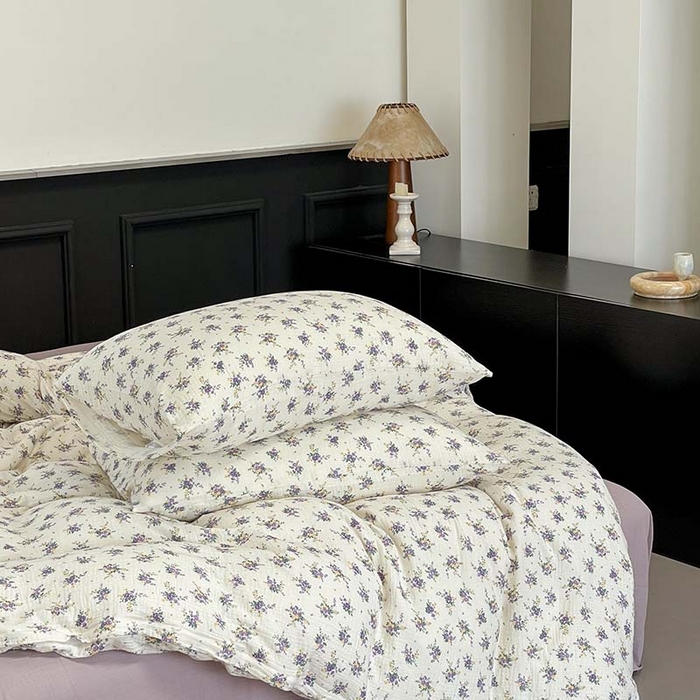 91家纺网 家纺一手货源 找家纺 源启生活 2025新款全棉A类双层皱皱纱四件套 紫嫣