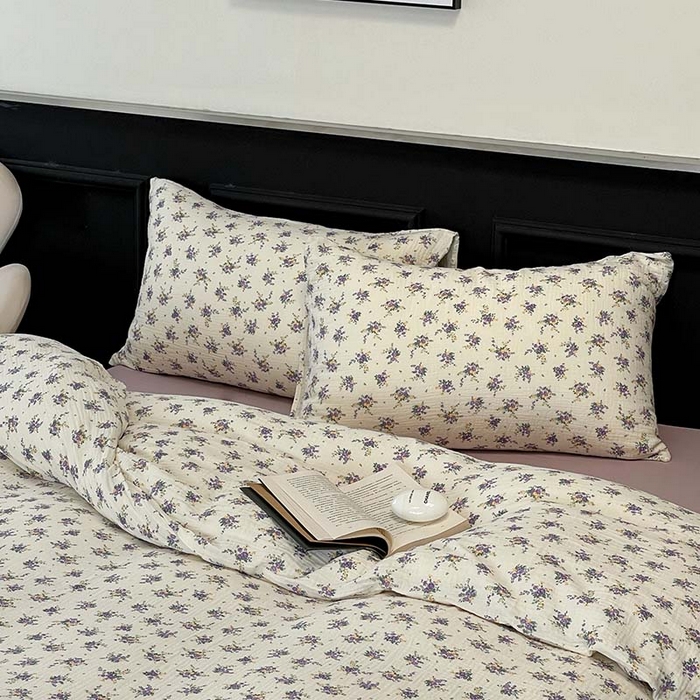 91家纺网 家纺一手货源 找家纺 源启生活 2025新款全棉A类双层皱皱纱四件套 紫嫣