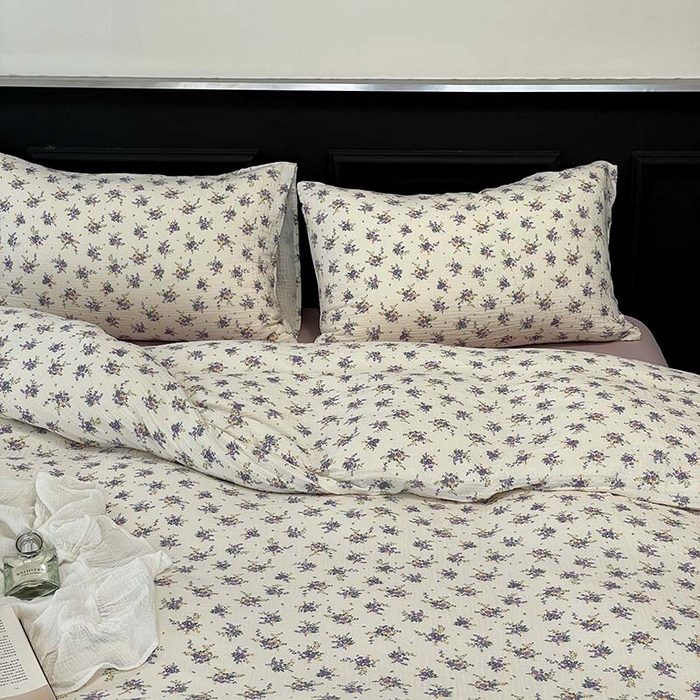 91家纺网 家纺一手货源 找家纺 源启生活 2025新款全棉A类双层皱皱纱四件套 紫嫣