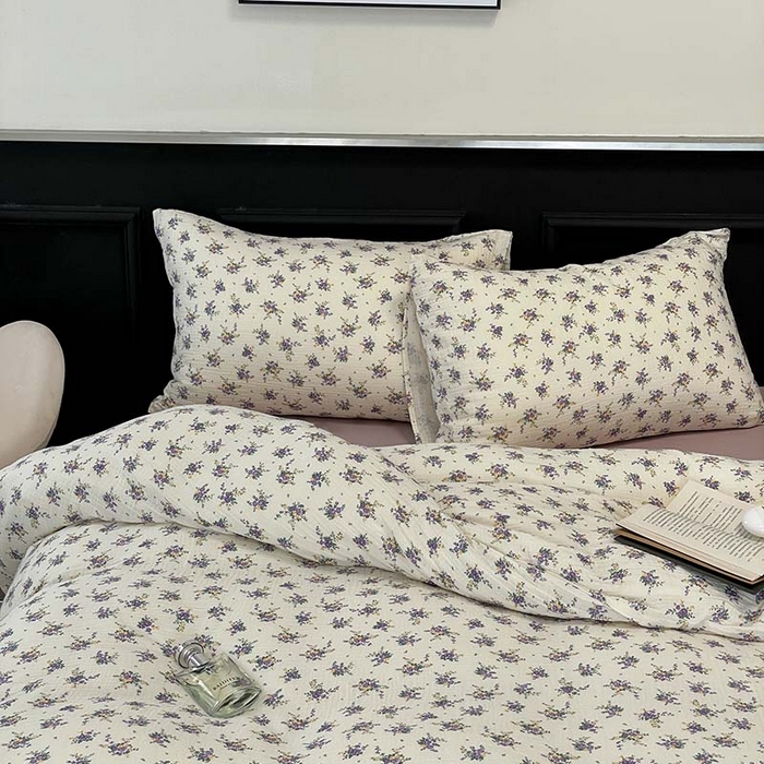 91家纺网 家纺一手货源 找家纺 源启生活 2025新款全棉A类双层皱皱纱四件套 紫嫣