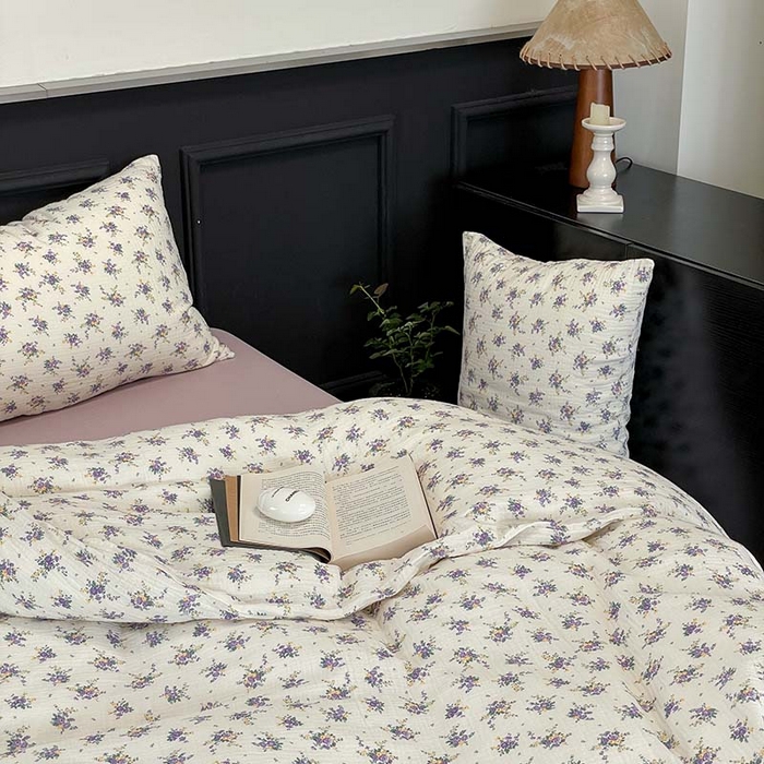 91家纺网 家纺一手货源 找家纺 源启生活 2025新款全棉A类双层皱皱纱四件套 紫嫣