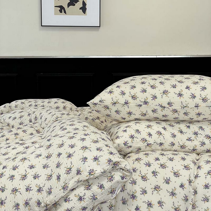 91家纺网 家纺一手货源 找家纺 源启生活 2025新款全棉A类双层皱皱纱四件套 紫嫣